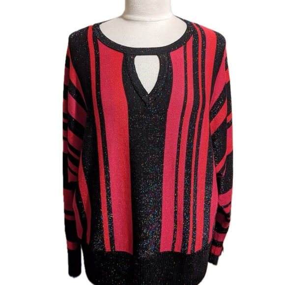 947-Black and red striped sweater with a glittery shine #glam #retro - Picture 1 of 7